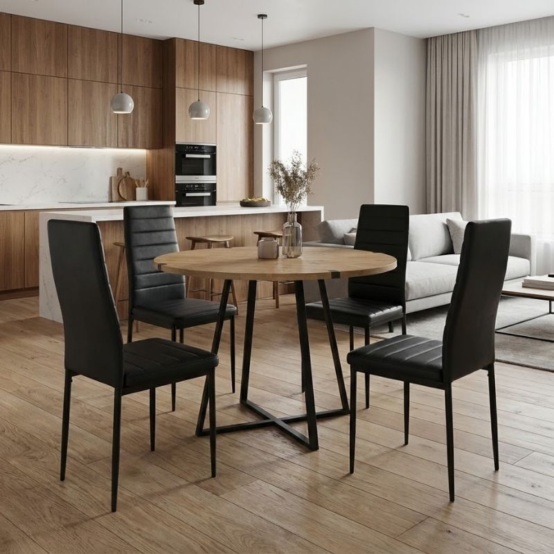 Dining room set 5pcs Rubes - Rosa Megapap oak color - black Ø100x78cm.