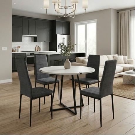 Dining room set 5pcs Rubes - Rosa Megapap white color - grey Ø100x78cm.
