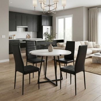 Σετ τραπεζαρία 5τμχ Rubes - Rosa Megapap χρώμα λευκό - μαύρο Ø100x78εκ.