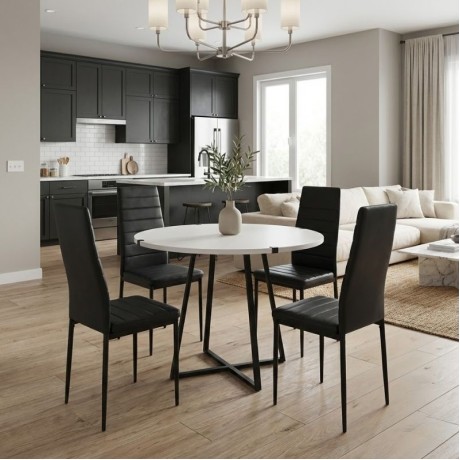 Dining room set 5pcs Rubes - Rosa Megapap white color - black Ø100x78cm.