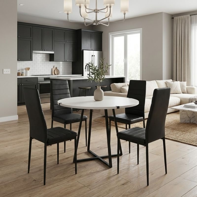 Dining room set 5pcs Rubes - Rosa Megapap white color - black Ø100x78cm.