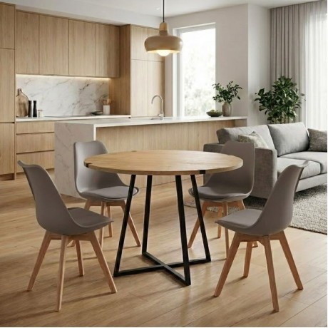 Dining room set 5pcs Rubes - Viva Megapap oak color - cappuccino Ø100x78cm.