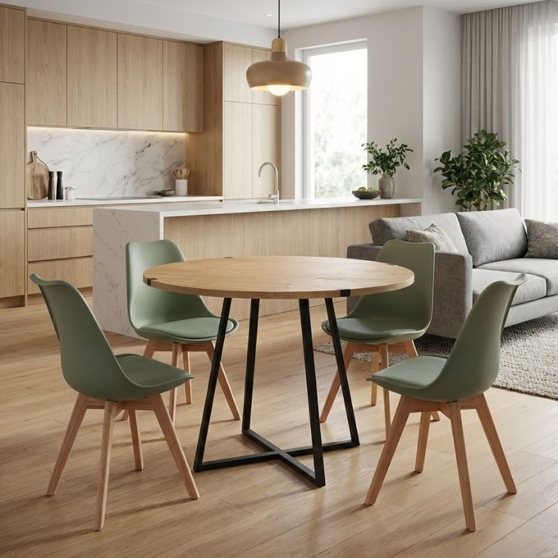 Dining room set 5pcs Rubes - Viva Megapap oak color - green Ø100x78cm.