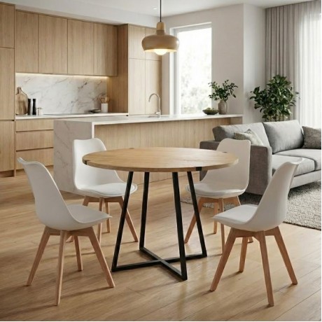 Dining room set 5pcs Rubes - Viva Megapap oak color - white Ø100x78cm.