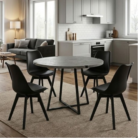 Dining room set 5pcs Rubes - Viva Megapap grey concrete color - black Ø100x78cm.