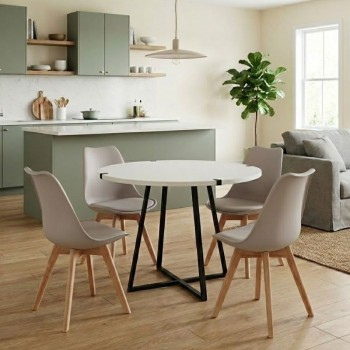 Dining room set 5pcs Rubes - Viva Megapap white color - cappuccino Ø100x78cm.