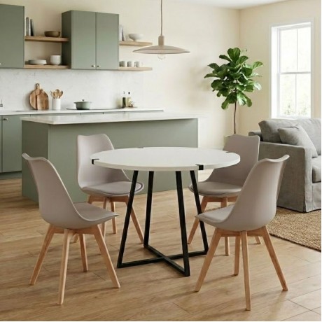 Dining room set 5pcs Rubes - Viva Megapap white color - cappuccino Ø100x78cm.