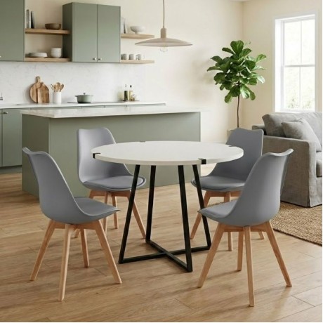 Dining room set 5pcs Rubes - Viva Megapap white color - grey Ø100x78cm.