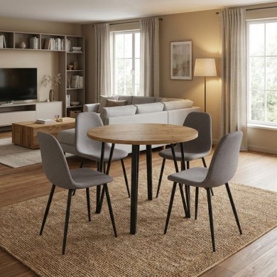 Σετ τραπεζαρία 5τμχ Xana - Iris Megapap χρώμα sepet oak - ανοιχτό μπεζ Ø90x77,5εκ.