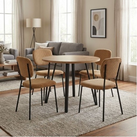 Dining room set 5pcs Xana - Kevin Megapap sepet oak color - mustard Ø90x77.5cm.