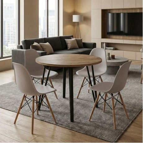 Dining room set 5pcs Xana - Nova Megapap sepet oak color - cappuccino Ø90x77.5cm.