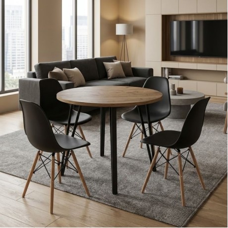 Dining room set 5pcs Xana - Nova Megapap sepet oak color - black Ø90x77.5cm.