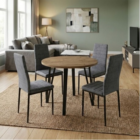 Dining room set 5pcs Xana - Rosa Megapap sepet oak color - grey Ø90x77.5cm.