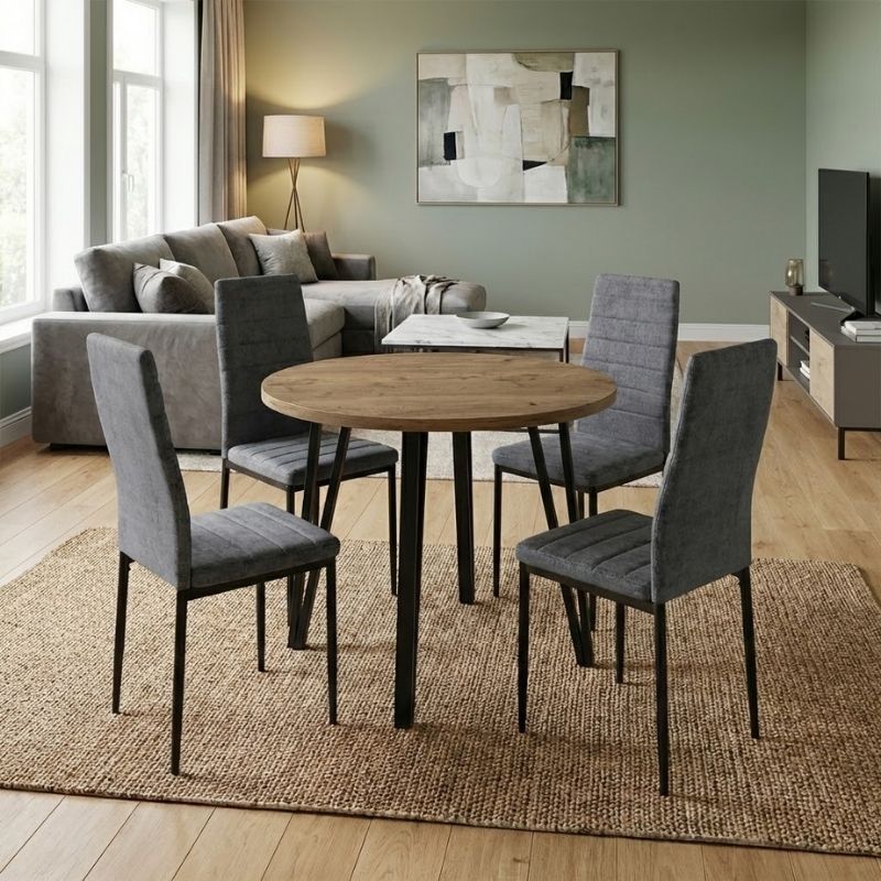 Dining room set 5pcs Xana - Rosa Megapap sepet oak color - grey Ø90x77.5cm.
