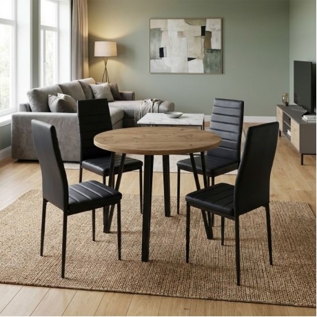 Σετ τραπεζαρία 5τμχ Xana - Rosa Megapap χρώμα sepet oak - μαύρο Ø90x77,5εκ.
