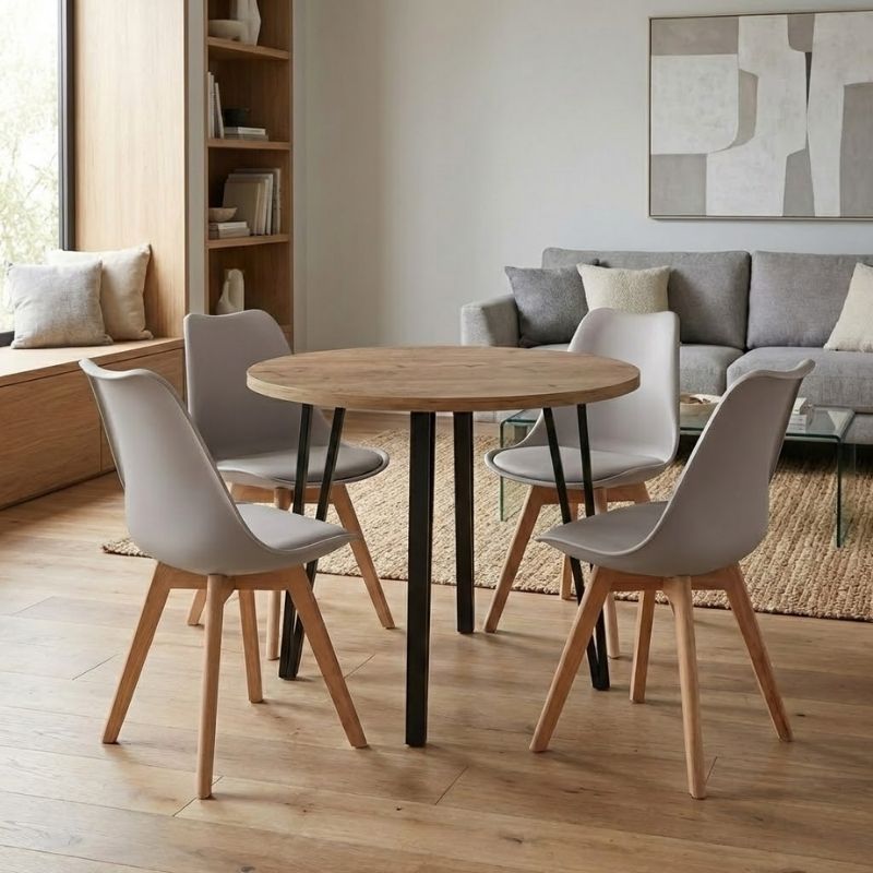 Σετ τραπεζαρία 5τμχ Xana - Viva Megapap χρώμα sepet oak - cappuccino Ø90x77,5εκ.