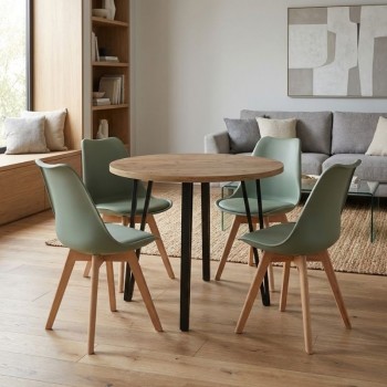 Σετ τραπεζαρία 5τμχ Xana - Viva Megapap χρώμα sepet oak - φυστικί Ø90x77,5εκ.