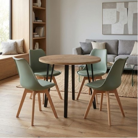 Dining room set 5pcs Xana - Viva Megapap sepet oak color - green Ø90x77.5cm.