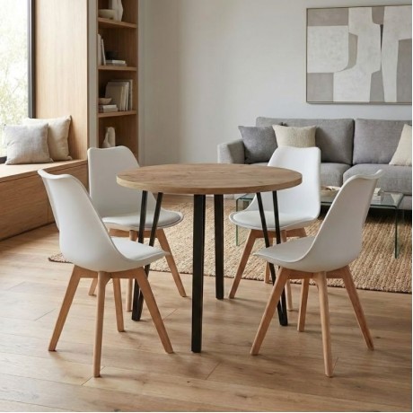 Dining room set 5pcs Xana - Viva Megapap sepet oak color - white Ø90x77.5cm.