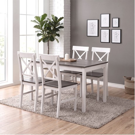 DAILY Set K/D (Table 118x74+4 Chairs) White/Dark Oak