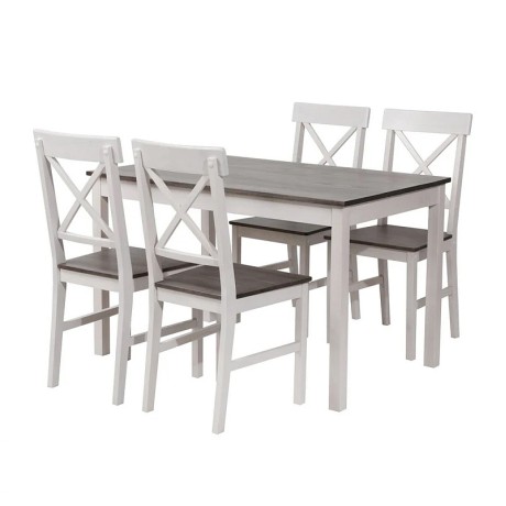 DAILY Set K/D (Table 118x74+4 Chairs) White/Dark Oak