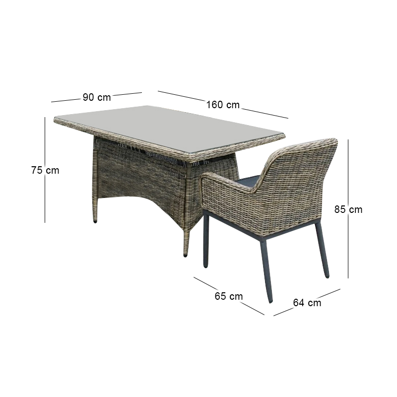 HAVANA Set Τραπεζαρία Κήπου ALU,Wicker Grey Brown-Ανθρακί: Τραπέζι 160x90 + 6 Πολυθρόνες