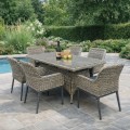 HAVANA Set Τραπεζαρία Κήπου ALU-Wicker Grey Brown-Ανθρακί: Τραπέζι 180x90 + 6 Πολυθρόνες