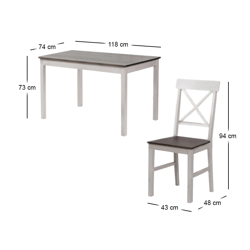 DAILY Set K/D (Table 118x74+4 Chairs) White/Dark Oak