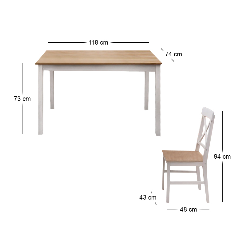 DAILY Set K/D (Table 118x74+4 Chairs) White/Natural