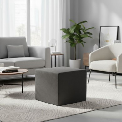 April Megapap velvet fabric stool in grey color 40x40x40cm.