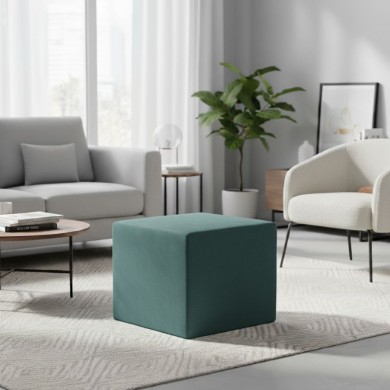 April Megapap velvet fabric stool in dark green color 40x40x40cm.