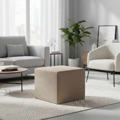 April Megapap velvet fabric stool in beige color 40x40x40cm.