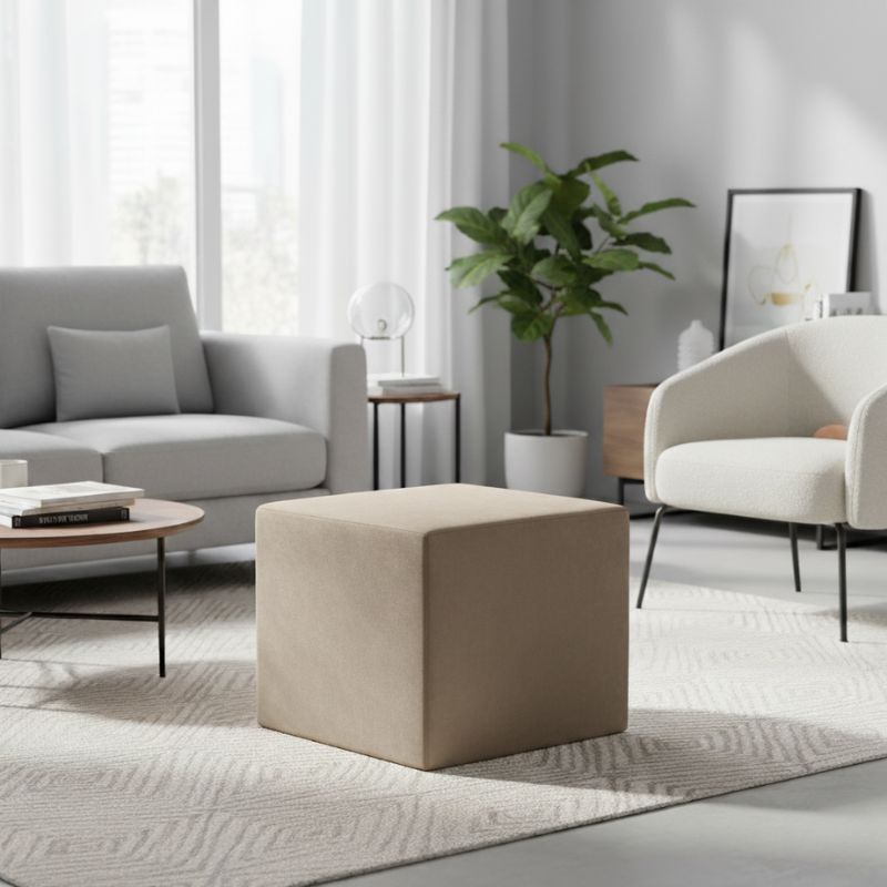 April Megapap velvet fabric stool in beige color 40x40x40cm.
