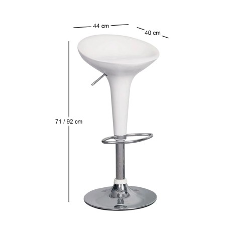 Disco bar stool with chrome frame and Abs coating in white color 44x40x71/92cm.