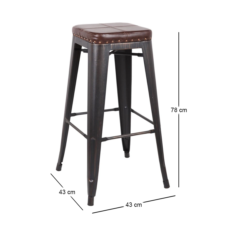 RELIX Bar Stool Steel Antique Black/PU Dark Brown