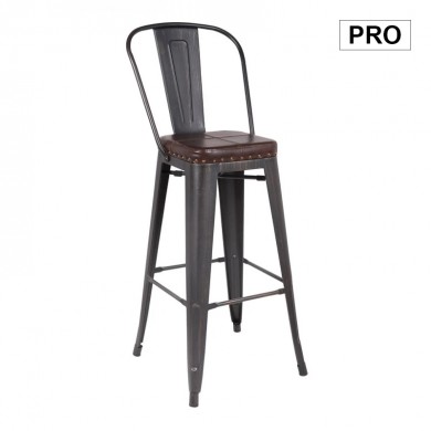 Σκαμπώ bar Relix με πλάτη από μεταλλικό σκελετό σε antique μαύρο και κάθισμα σπό τεχνόδερμα Pu σε χρώμα σκούρο καφέ 43x43x114εκ