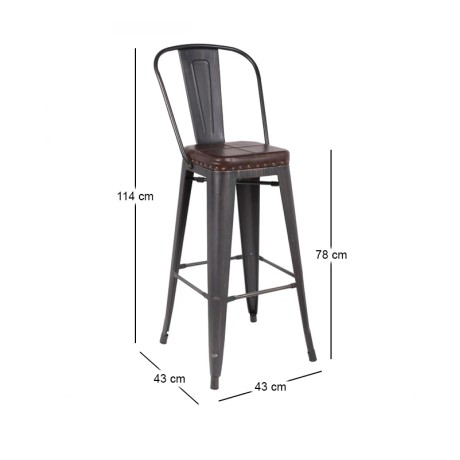 RELIX Bar Stool w/Back Steel Antique Black/Pu Dark Brown