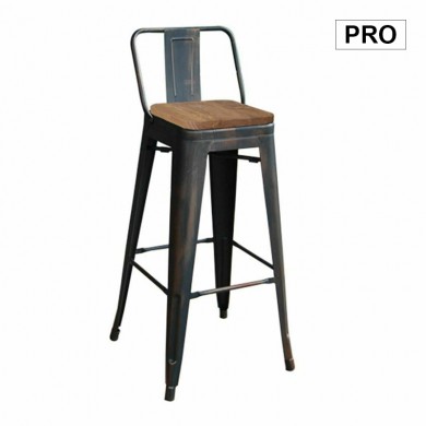 Σκαμπώ bar Relix με πλάτη σε antique μαύρο μεταλλικό σκελετό και ξύλινη επιφάνεια σε χρώμα σκούρο όακ 44x44x100εκ