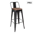 Σκαμπώ bar Relix με πλάτη σε μαύρο matte μεταλλικό σκελετό και ξύλινη επιφάνεια σε χρώμα σκούρο όακ 44x44x100εκ
