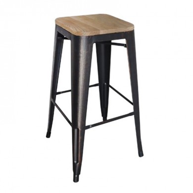 RELIX Wood Natural Oak Bar Stool Steel Antique Black