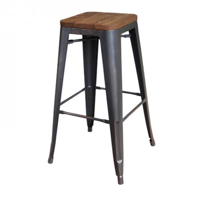 RELIX Wood Dark Oak Bar Stool Steel Antique Black