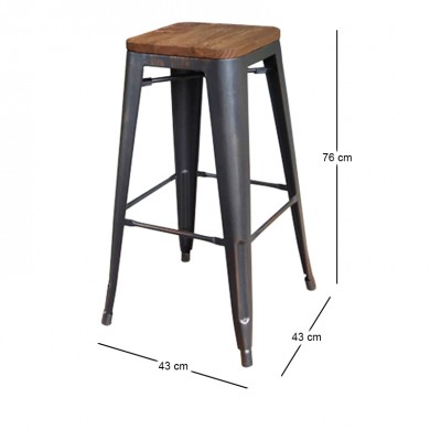 RELIX Wood Dark Oak Bar Stool Steel Antique Black