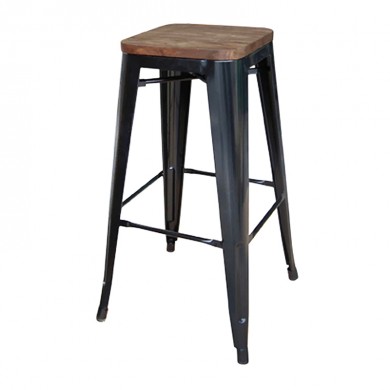 RELIX Wood Dark Oak Bar Stool Steel Black