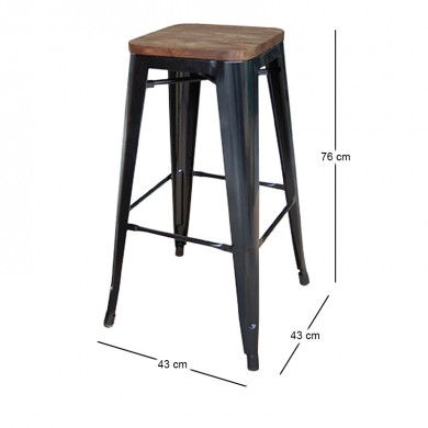 RELIX Wood Dark Oak Bar Stool Steel Black