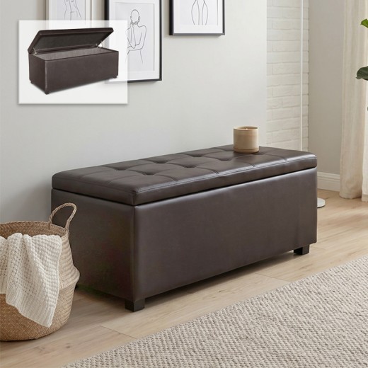 DENISE Storage Ottoman Pu Dark Brown 113x43x45cm