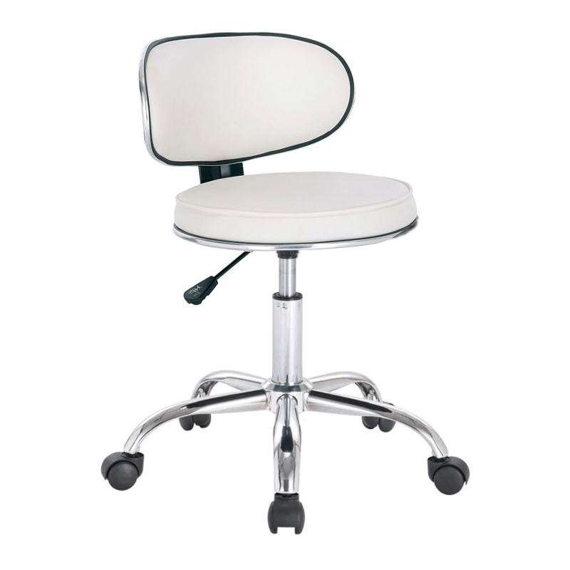 GLORY Stool With Back, Pu White/Chromed Base
