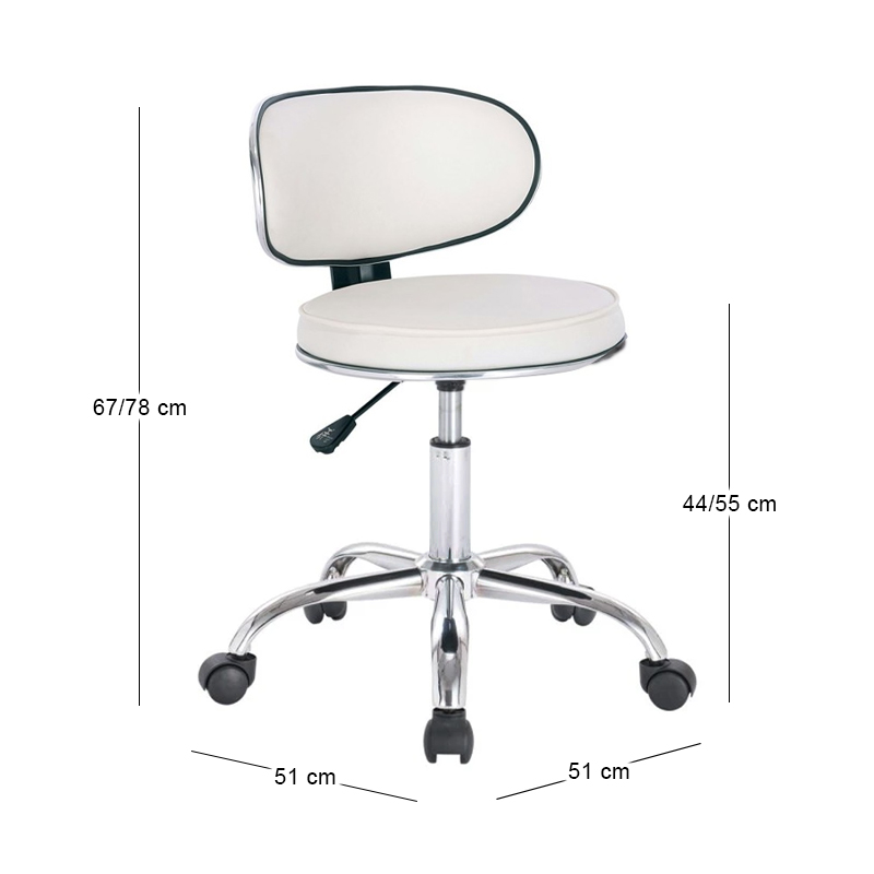GLORY Stool With Back, Pu White/Chromed Base