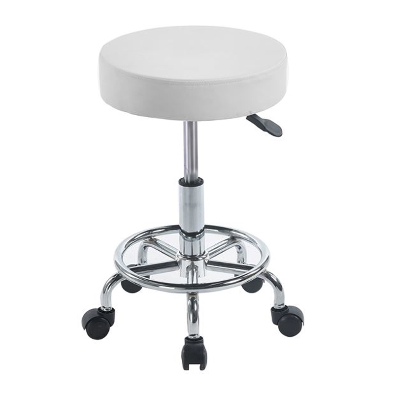 GLORY Stool (with footrest) Pu White/Chromed Base (D35x47/61cm)