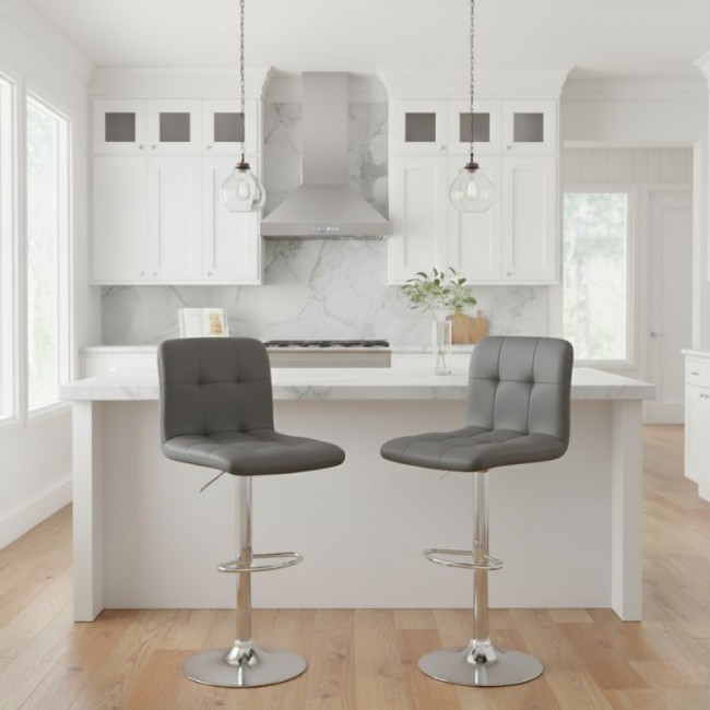 Σκαμπό μπαρ Carmelo Megapap με ρυθμιζόμενο ύψος PU γκρι - βάση χρωμίου 45x42x90/113εκ.