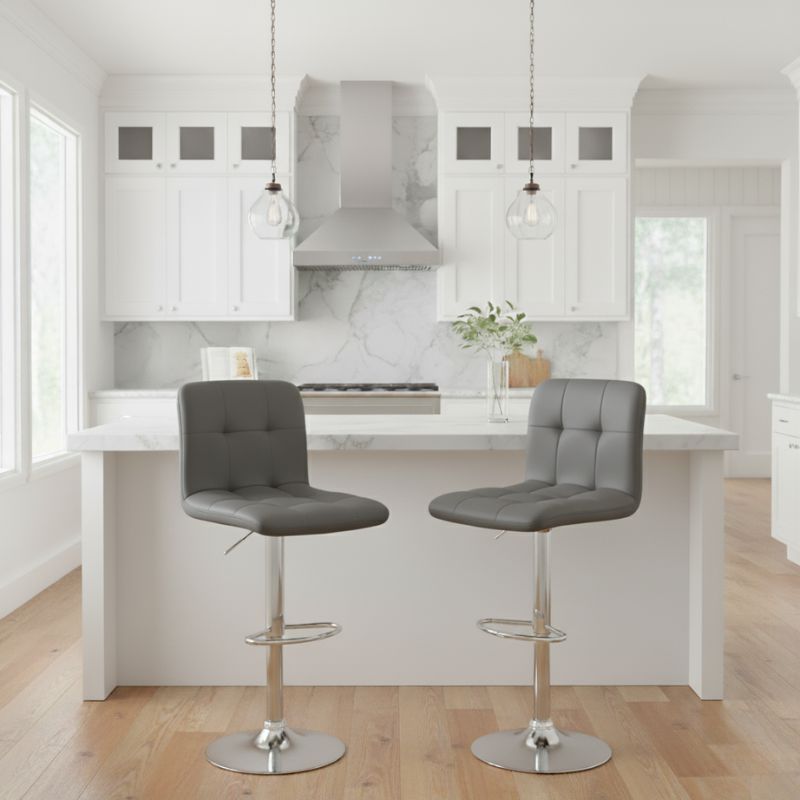 Carmelo Megapap bar stool with adjustable height made of pu leather in grey color 45x42x90/113cm.
